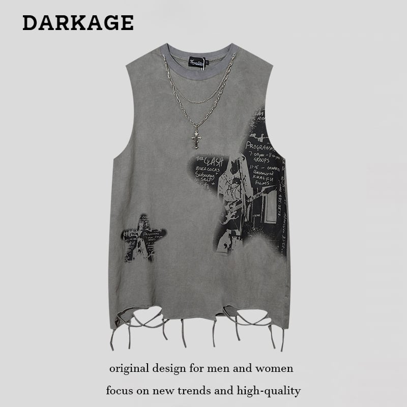 Χαλαρή γιλέκο‑Τ‑shirt με εκτύπωση Avatar, 100% βαμβάκι, ρετρό πλυμένο ύφος δρόμου