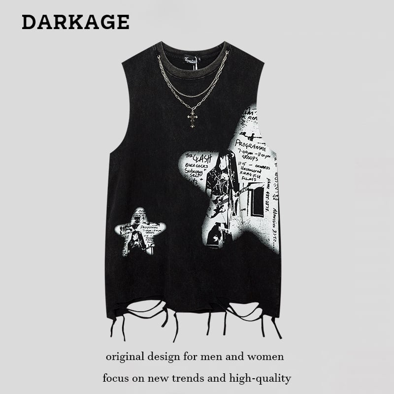 Χαλαρή γιλέκο‑Τ‑shirt με εκτύπωση Avatar, 100% βαμβάκι, ρετρό πλυμένο ύφος δρόμου