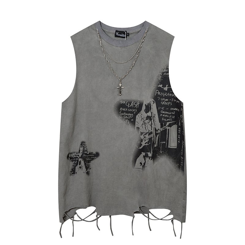 Χαλαρή γιλέκο‑Τ‑shirt με εκτύπωση Avatar, 100% βαμβάκι, ρετρό πλυμένο ύφος δρόμου