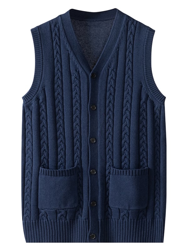 Vestă cardigan tricotată pentru bărbați – 100% bumbac, jacquard, deschidere în față, croială slim, primăvară-toamnă