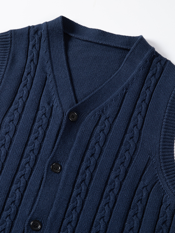 Vestă cardigan tricotată pentru bărbați – 100% bumbac, jacquard, deschidere în față, croială slim, primăvară-toamnă