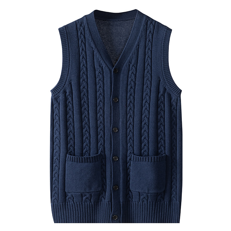 Vestă cardigan tricotată pentru bărbați – 100% bumbac, jacquard, deschidere în față, croială slim, primăvară-toamnă