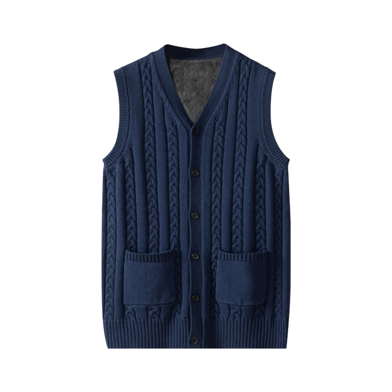 Vestă cardigan tricotată pentru bărbați – 100% bumbac, jacquard, deschidere în față, croială slim, primăvară-toamnă