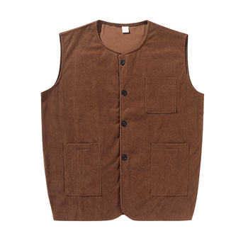 Muška Corduroy vest - slobodan kroj, poliester, bočne džepove, proljeće 2024