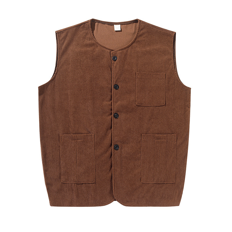 Muška Corduroy vest - slobodan kroj, poliester, bočne džepove, proljeće 2024