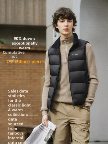 Vīriešu vieglā pūkaina veste ar īsu stāvošu apkakli, plāns neilons, pelēkas pīļu pūkas 86–90%, 52–78 g