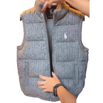 Muški vintage prsluk s kapuljačom, stojeći ovratnik, zatvarač, širok kroj, zimska tkanina