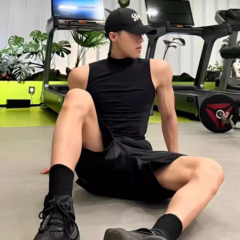 Muški bezruk potkošulja za trening, poliester koji brzo suši, labav kroj, bočni džepovi, ljetni trening top