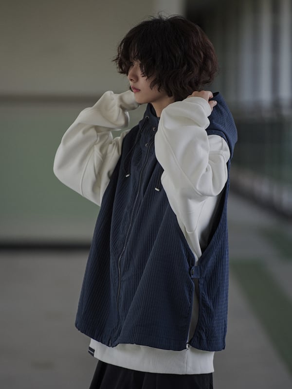 Hooded corduroy vest za muškarce i žene, japanski retro stil, slobodan kroj, zip sprijed, bez ovratnika