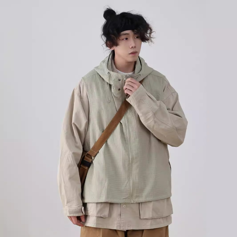 Hooded corduroy vest za muškarce i žene, japanski retro stil, slobodan kroj, zip sprijed, bez ovratnika