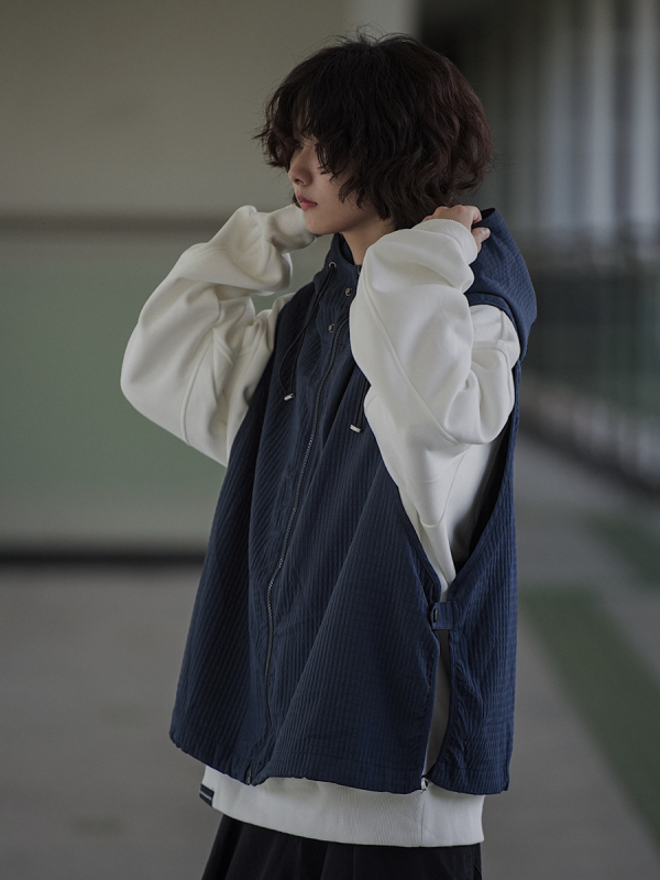 Japonų retro liemenė su gobtuvu, laisvas kirpimas, corduroy audinys, 100% poliesteris, užtrauktukas, be apykaklės, tinka visoms sezonoms