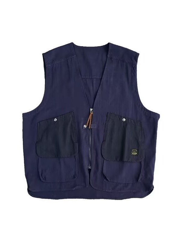 Vyriška liemenė japonų stiliaus su patch kišenėmis, V kaklo, laisvas kirpimas, be rankovių