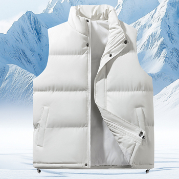 Vyrinė medvilninė liemenė be rankovių su stovinčia apykakle, fliso pamušalas, storas šiltas, šoninės kišenės, užtrauktukas