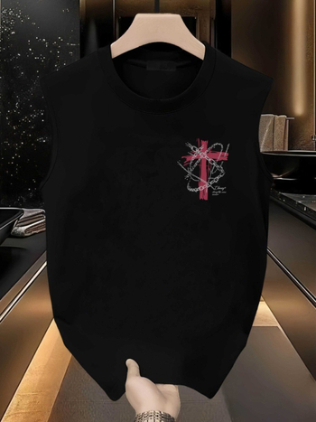 Sportski prsluk bez rukava s crtanim printom, okrugli izrez, slobodan kroj, 100% pamuk