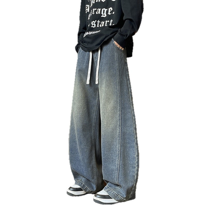 Vintage traperice ravnog kroja, fleece unutarnja podstava, srednji porast, kopča za vezivanje, tkanina od pamuka i smjese vlakana