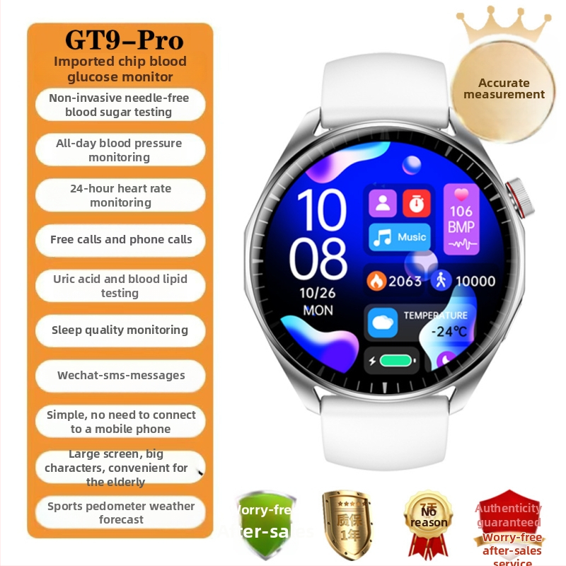 GT9 Nepremokavý Smartwatch s meraním krvného cukru, krvného tlaku, srdovej frekvencie a Bluetooth hovorov