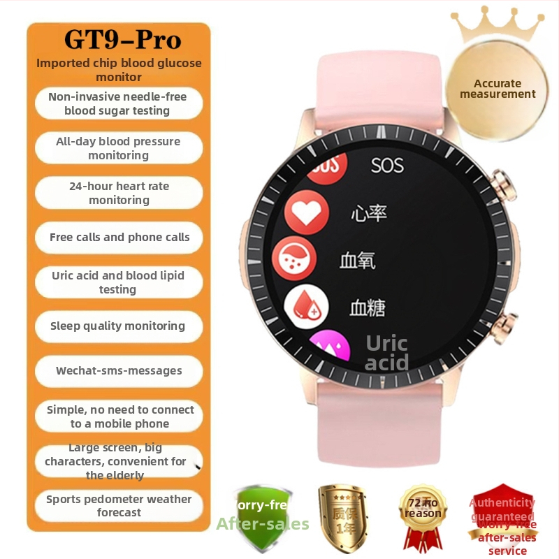GT9 Nepremokavý Smartwatch s meraním krvného cukru, krvného tlaku, srdovej frekvencie a Bluetooth hovorov