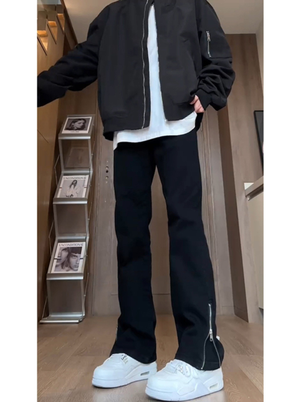Traperice od denima, ravno krojenje, slim-fit, srednji pojas, zatvaranje na zip