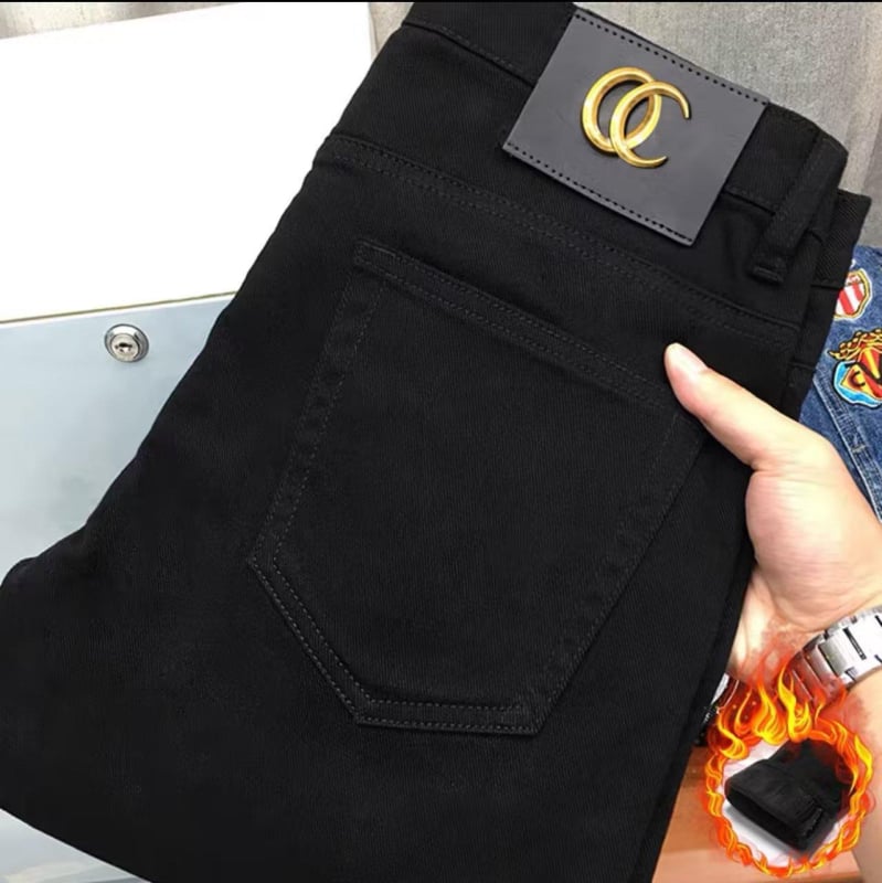 Muške traperice Slim-fit ravnog kroja, flis podstava za toplinu, 60% pamuk, srednji pojas, kopčano zatvaranje, za proljeće i jesen