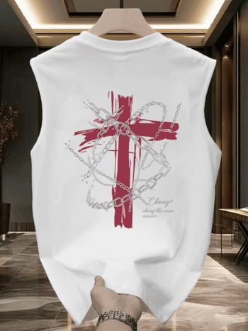 Pamukasti bezrukavni prsluk s okruglim izrezom, karikatura otisak, slobodan kroj, ljetni sportski top za mlade