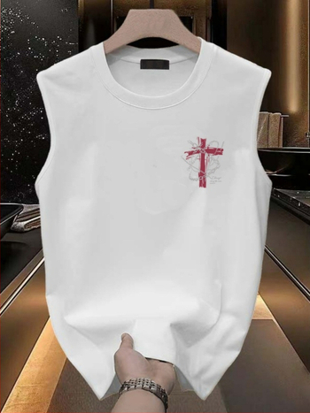 Pamukasti bezrukavni prsluk s okruglim izrezom, karikatura otisak, slobodan kroj, ljetni sportski top za mlade