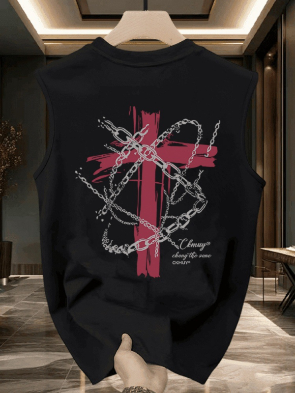 Pamukasti bezrukavni prsluk s okruglim izrezom, karikatura otisak, slobodan kroj, ljetni sportski top za mlade