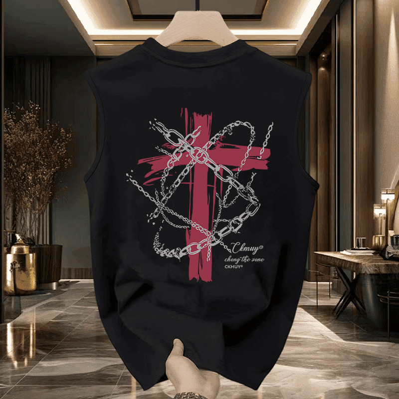 Pamukasti bezrukavni prsluk s okruglim izrezom, karikatura otisak, slobodan kroj, ljetni sportski top za mlade