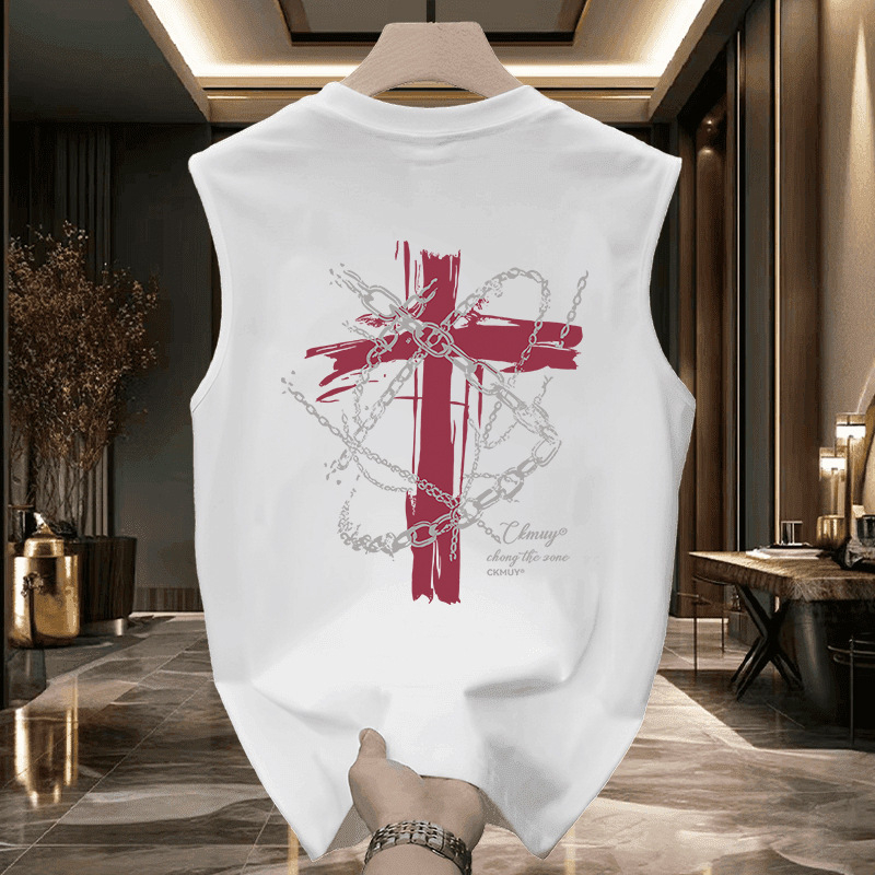 Pamukasti bezrukavni prsluk s okruglim izrezom, karikatura otisak, slobodan kroj, ljetni sportski top za mlade