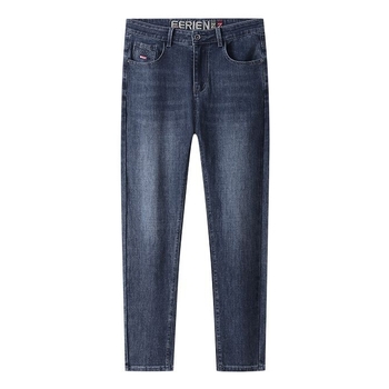 Pánske džínsy z denimu s fleecovým podšitím, rovný strih, zips, mikroelastické