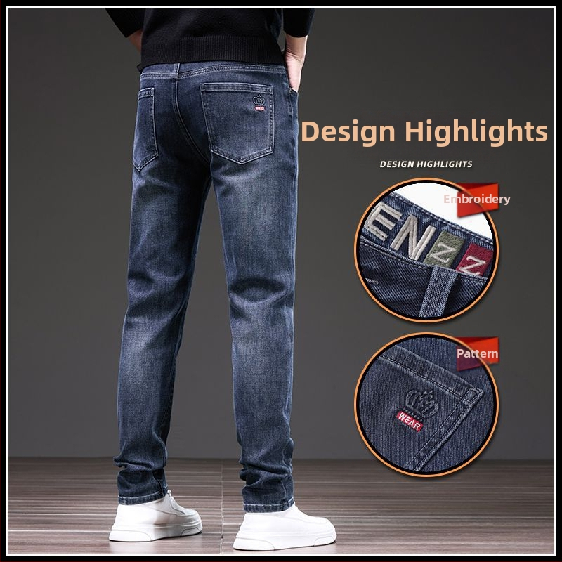 Pánske džínsy z denimu s fleecovým podšitím, rovný strih, zips, mikroelastické