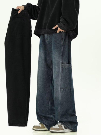 Muške traperice u američkom stilu vintage, oprane, fleece podstava, debeli materijal, srednje visine struka, straight kroj