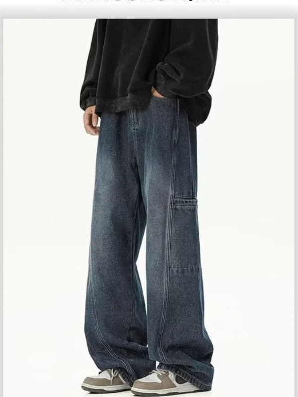 Muške traperice u američkom stilu vintage, oprane, fleece podstava, debeli materijal, srednje visine struka, straight kroj