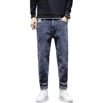 Aishini дънки - Корейски стил, свободна кройка, къс крачол, флисово подплатени памучни дънки