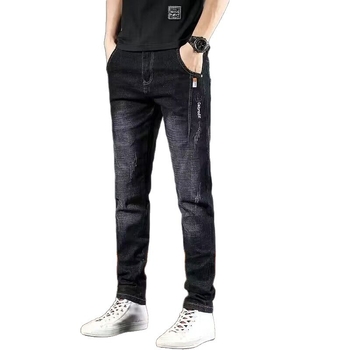 Pánske džínsy s fleesom, rovný strih, stredná výška pásu, zipsové zapínanie, mikroelastické denim
