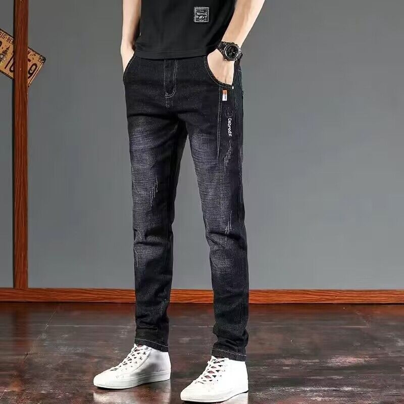 Pánske džínsy s fleesom, rovný strih, stredná výška pásu, zipsové zapínanie, mikroelastické denim