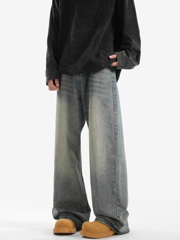 Denim farmernadrág fleece béléssel, középső derekú, cipzár, egyenes szárú