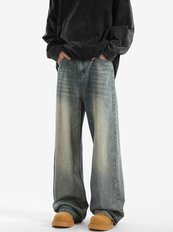 Denim farmernadrág fleece béléssel, középső derekú, cipzár, egyenes szárú