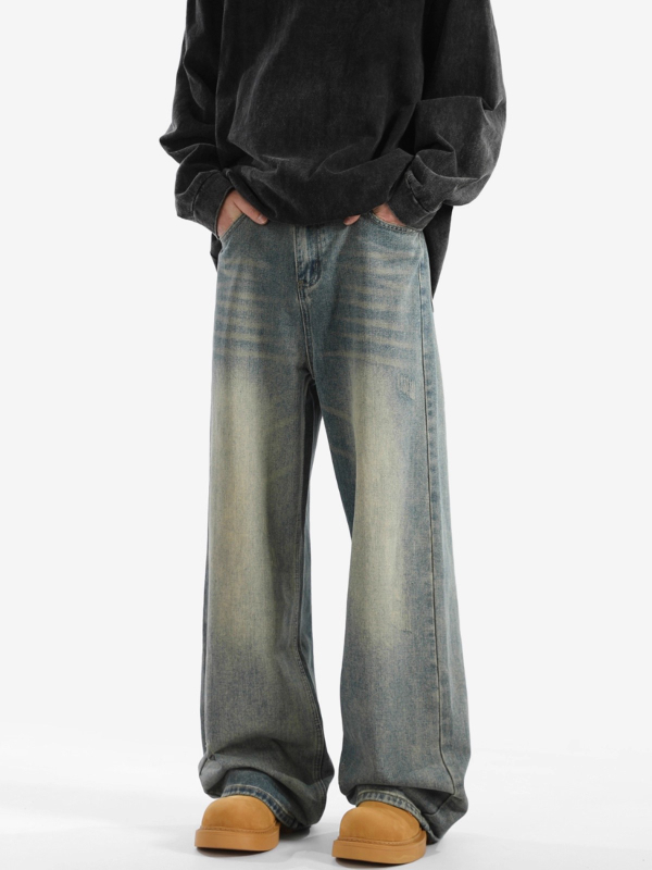 Denim farmernadrág fleece béléssel, középső derekú, cipzár, egyenes szárú