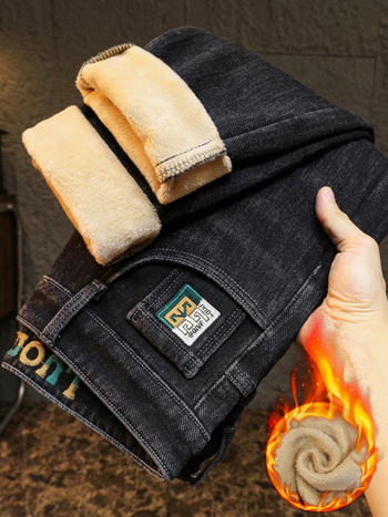 Ανδρικά τζιν – ίσια γραμμή, με επένδυση φλίς, μεσαία μέση, φερμουάρ, βαμβάκι 63%