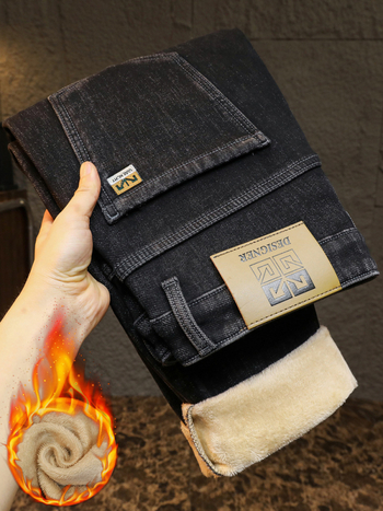 Ανδρικά τζιν – ίσια γραμμή, με επένδυση φλίς, μεσαία μέση, φερμουάρ, βαμβάκι 63%