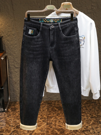 Ανδρικά τζιν – ίσια γραμμή, με επένδυση φλίς, μεσαία μέση, φερμουάρ, βαμβάκι 63%