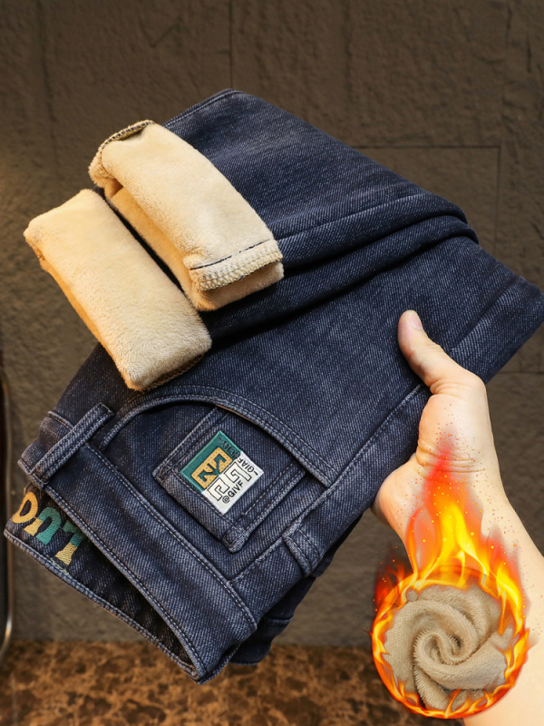 Ανδρικά τζιν – ίσια γραμμή, με επένδυση φλίς, μεσαία μέση, φερμουάρ, βαμβάκι 63%