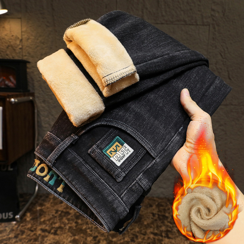 Ανδρικά τζιν – ίσια γραμμή, με επένδυση φλίς, μεσαία μέση, φερμουάρ, βαμβάκι 63%