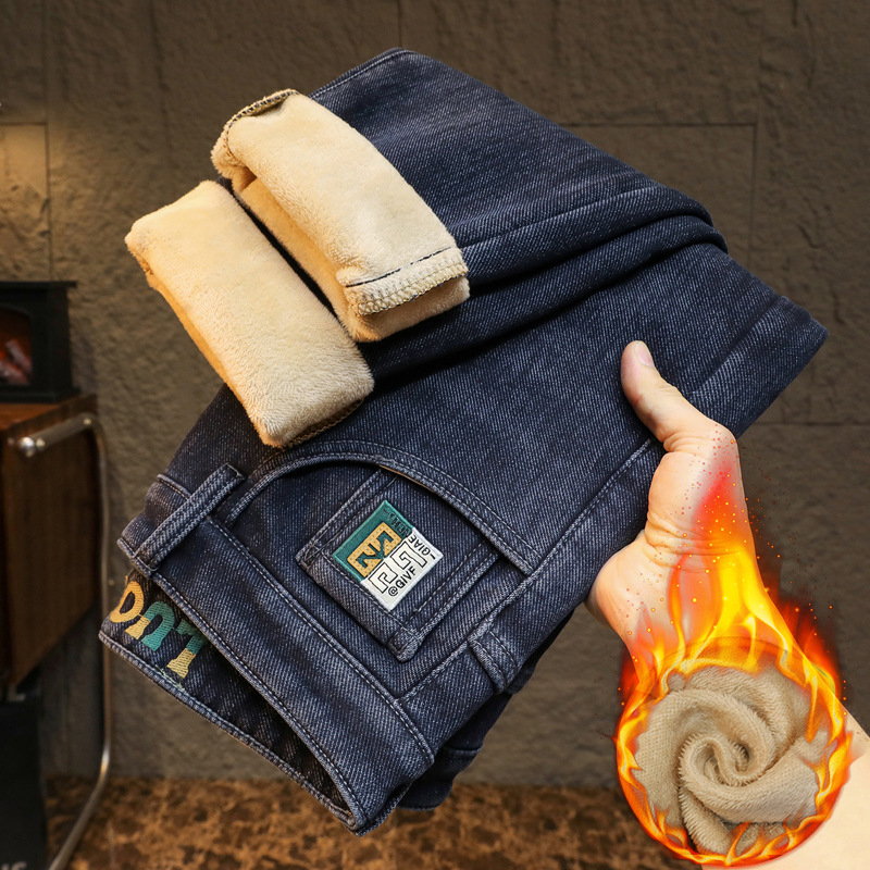 Ανδρικά τζιν – ίσια γραμμή, με επένδυση φλίς, μεσαία μέση, φερμουάρ, βαμβάκι 63%