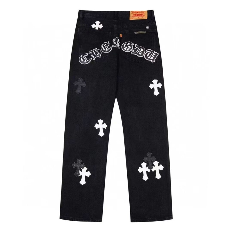Unisex traperice ravnog kroja, opuštene, isprani efekt, križni motif