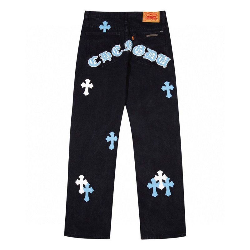 Unisex traperice ravnog kroja, opuštene, isprani efekt, križni motif