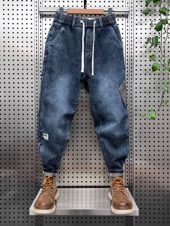 Muške traperice s patchworkom i vezanjem u struku – jesensko-zimski casual harém stil