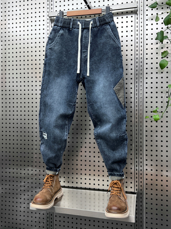 Muške traperice s patchworkom i vezanjem u struku – jesensko-zimski casual harém stil