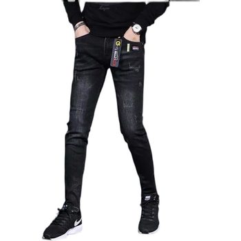 Traperice - korejskog stila ravni kroj, slim-fit od pamuka s fleec podstavom (srednji pojas, pamuk denim, fleec podstava)