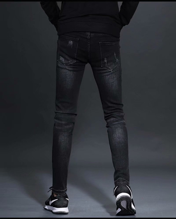 Traperice - korejskog stila ravni kroj, slim-fit od pamuka s fleec podstavom (srednji pojas, pamuk denim, fleec podstava)